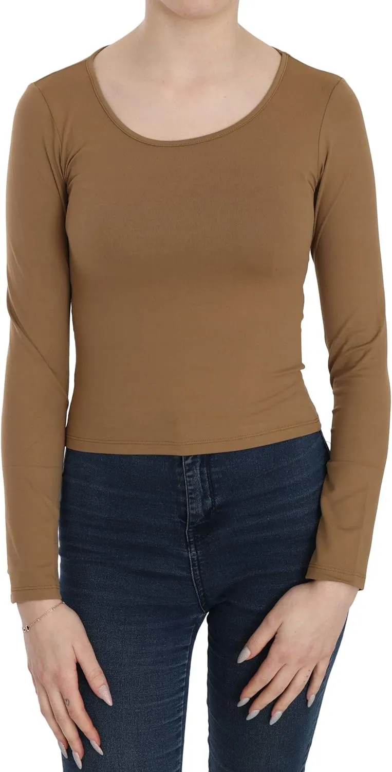 Elegant Brown Fitted Blouse for Sophisticated Women's Evenings