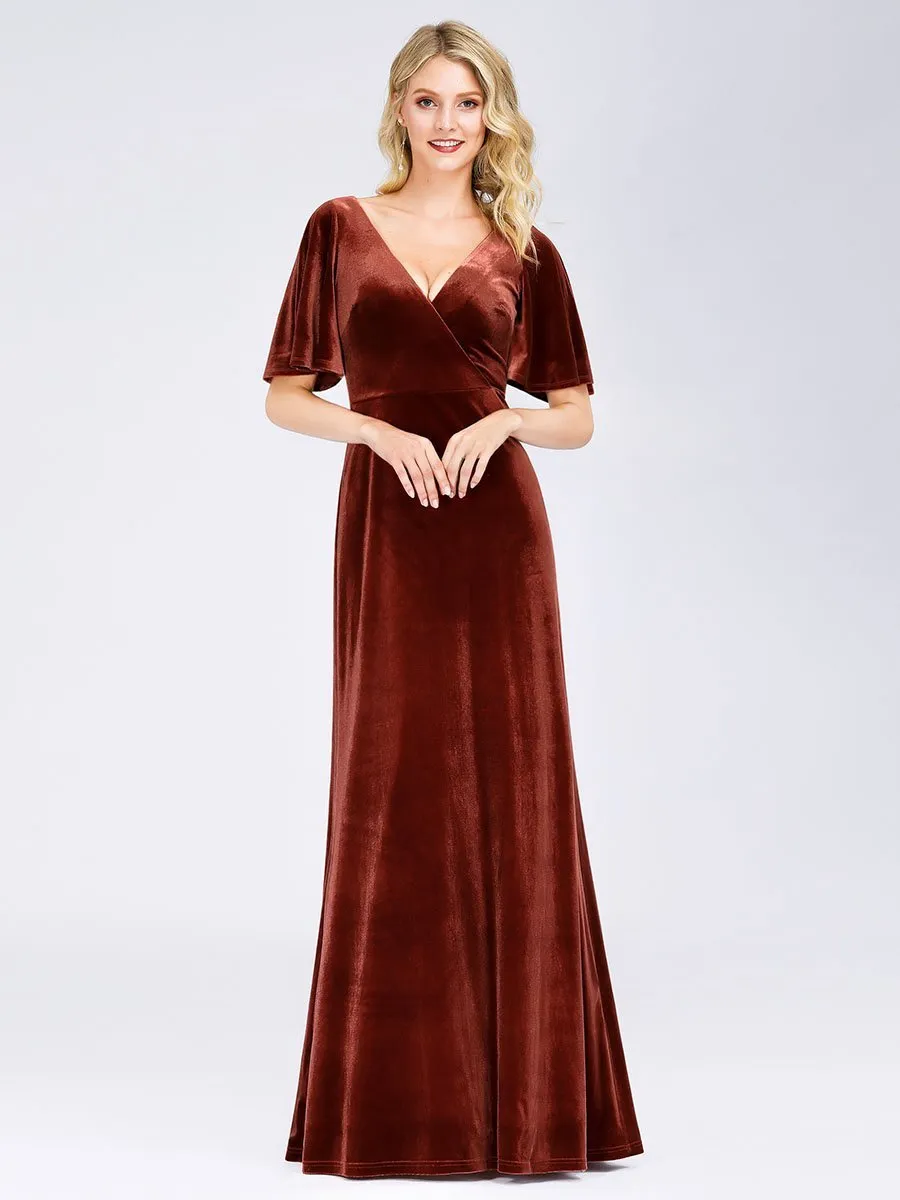 Elegant Double V Neck Velvet Party Dress