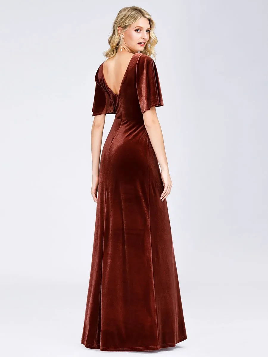 Elegant Double V Neck Velvet Party Dress
