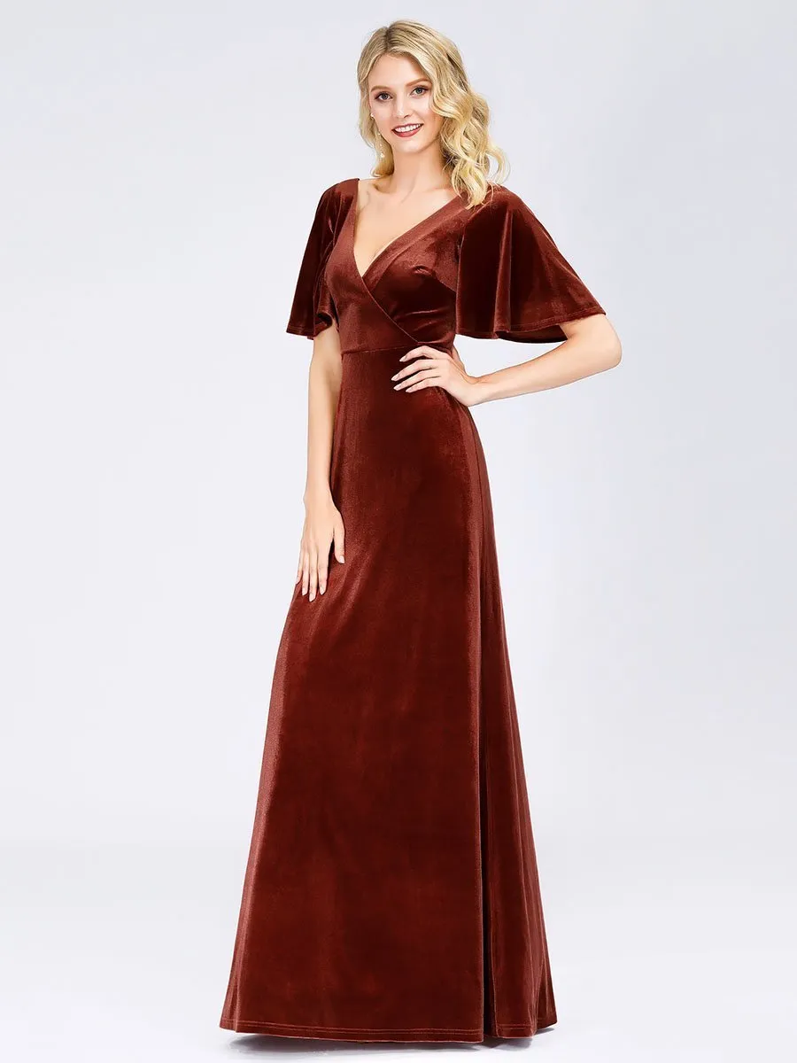 Elegant Double V Neck Velvet Party Dress