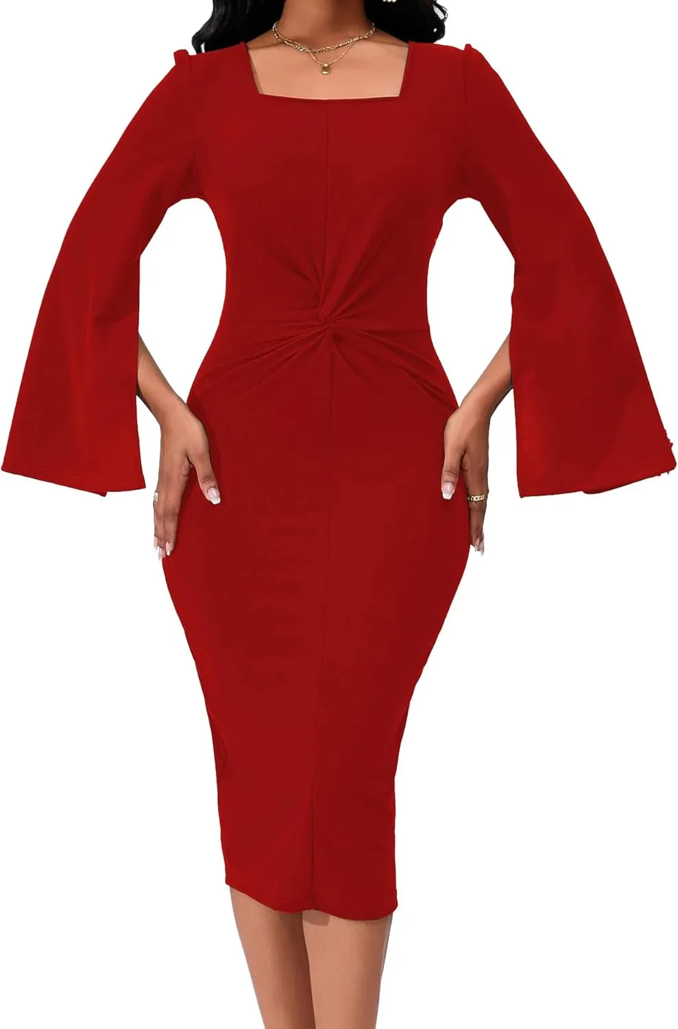 Elegant Dresses for Women Sexy Church Long Ruffles Sleeve Business Pencil Vintage Peplum Dress Wear to Work