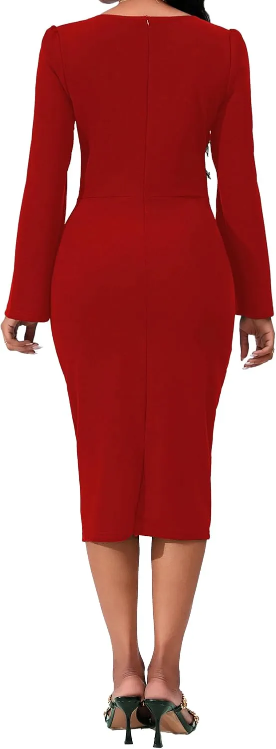 Elegant Dresses for Women Sexy Church Long Ruffles Sleeve Business Pencil Vintage Peplum Dress Wear to Work