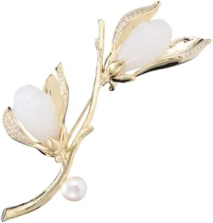 Elegant Magnolia Flower Brooch for Women - Vintage Floral Pin Jewelry Accessory for Dresses, Evening Gowns, Weddings & Formal Events