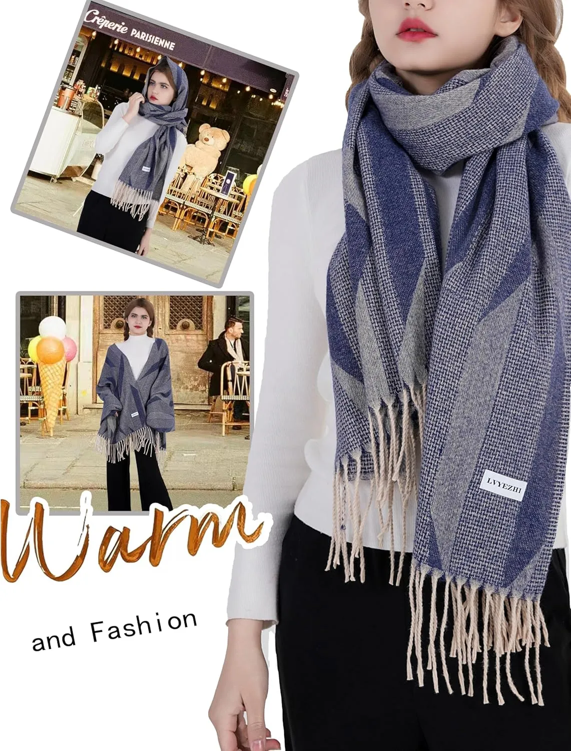 Elegant oversized shawl scarf Cashmere feel blanket scarf