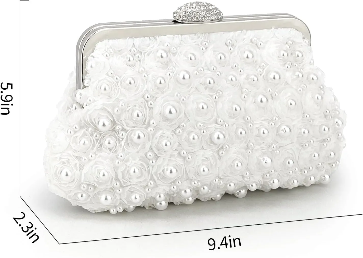 Elegant Pearl Flower Clutch Purse for Women Bridal Evening Bag Prom Wedding Handbag with Detachable Chain Strap