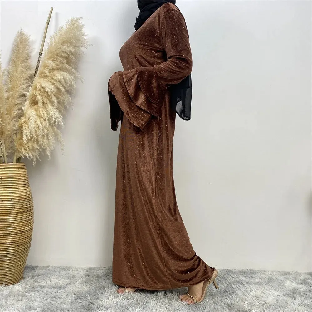 Elegant Ruffle Sleeve Velvet Maxi Dress