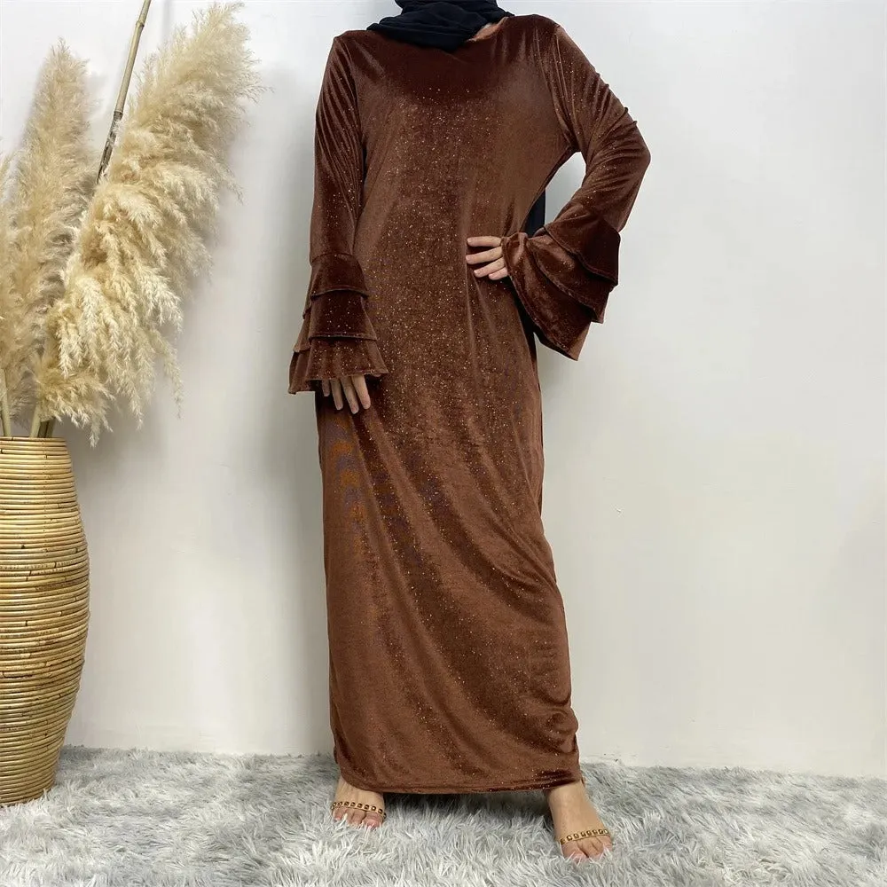 Elegant Ruffle Sleeve Velvet Maxi Dress