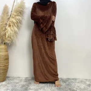 Elegant Ruffle Sleeve Velvet Maxi Dress