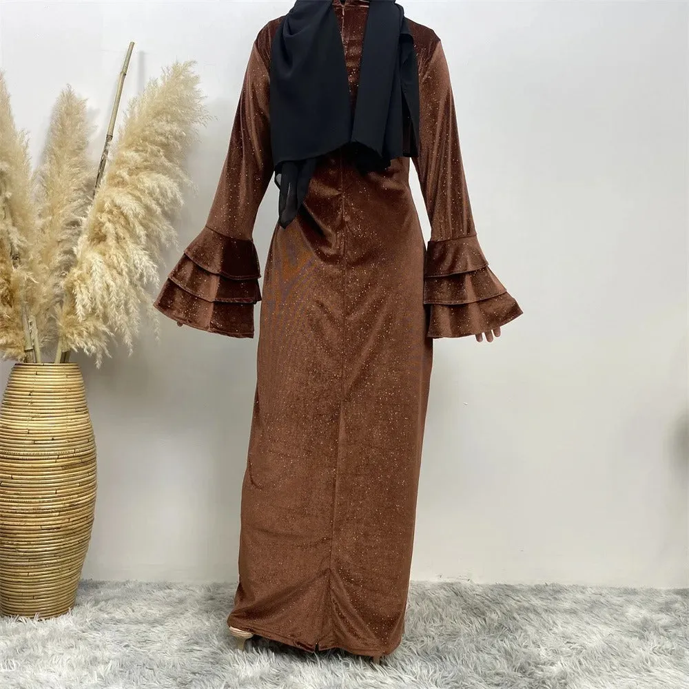 Elegant Ruffle Sleeve Velvet Maxi Dress