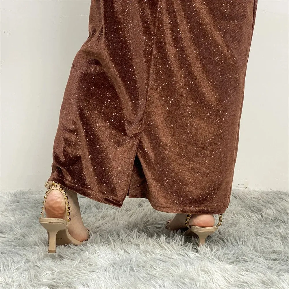 Elegant Ruffle Sleeve Velvet Maxi Dress