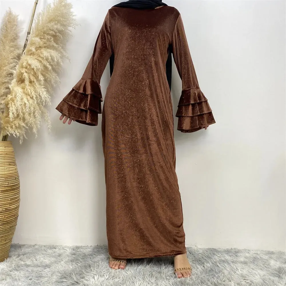 Elegant Ruffle Sleeve Velvet Maxi Dress