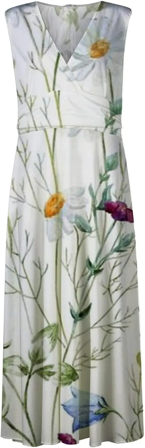 Elegant Women's Floral Maxi Dress Sleeveless V-Neck Evening Gown with Print for Summer Parties
