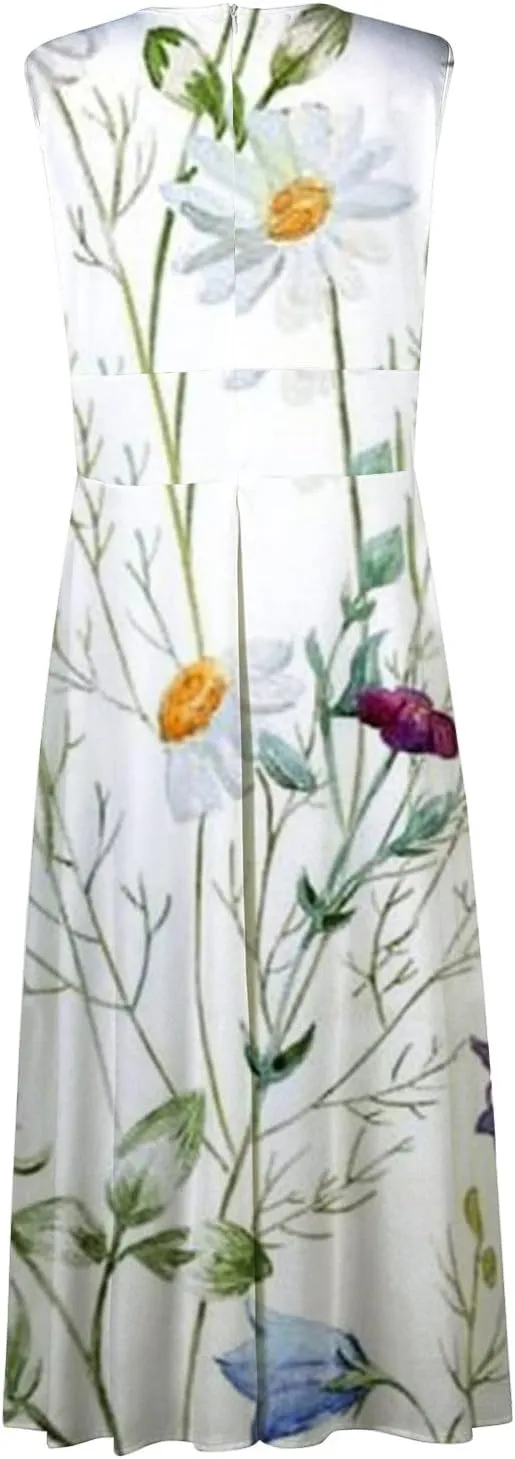 Elegant Women's Floral Maxi Dress Sleeveless V-Neck Evening Gown with Print for Summer Parties