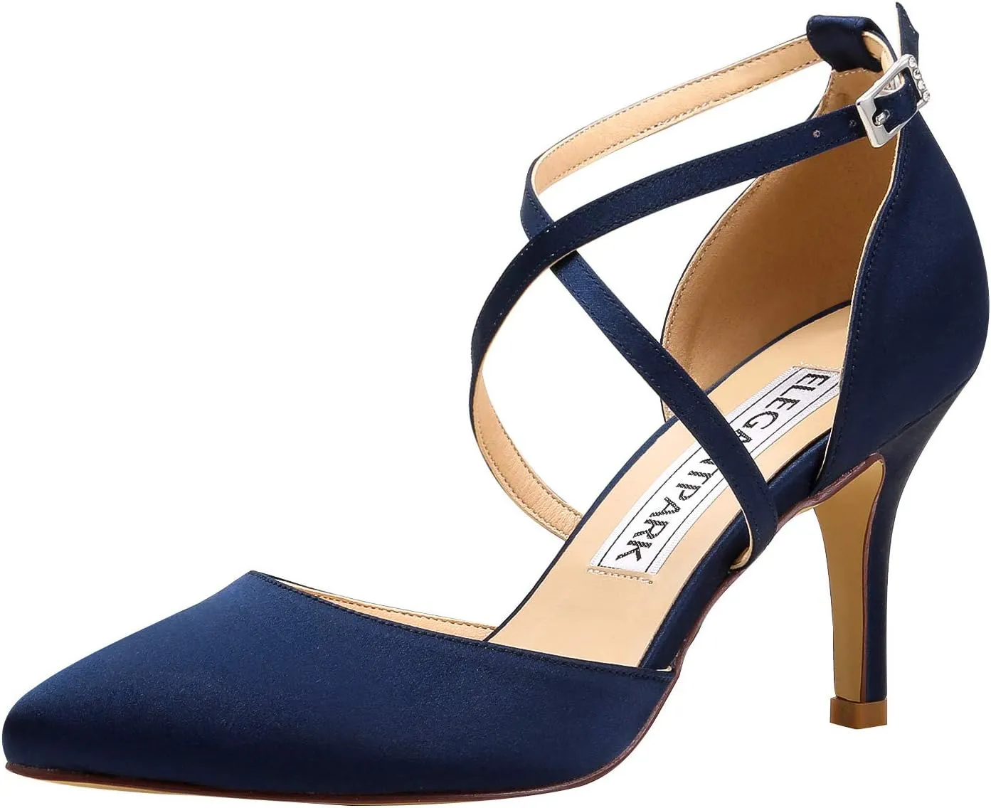 ELEGANTPARK Heels for Women Closed Toe Strappy Pointed High Heel Pumps Satin Pointy Wedding Evening Dress Shoes