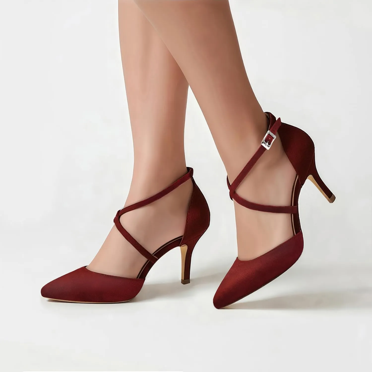 ELEGANTPARK Heels for Women Closed Toe Strappy Pointed High Heel Pumps Satin Pointy Wedding Evening Dress Shoes
