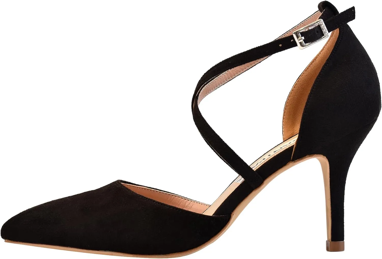 ELEGANTPARK Heels for Women Closed Toe Strappy Pointed High Heel Pumps Satin Pointy Wedding Evening Dress Shoes