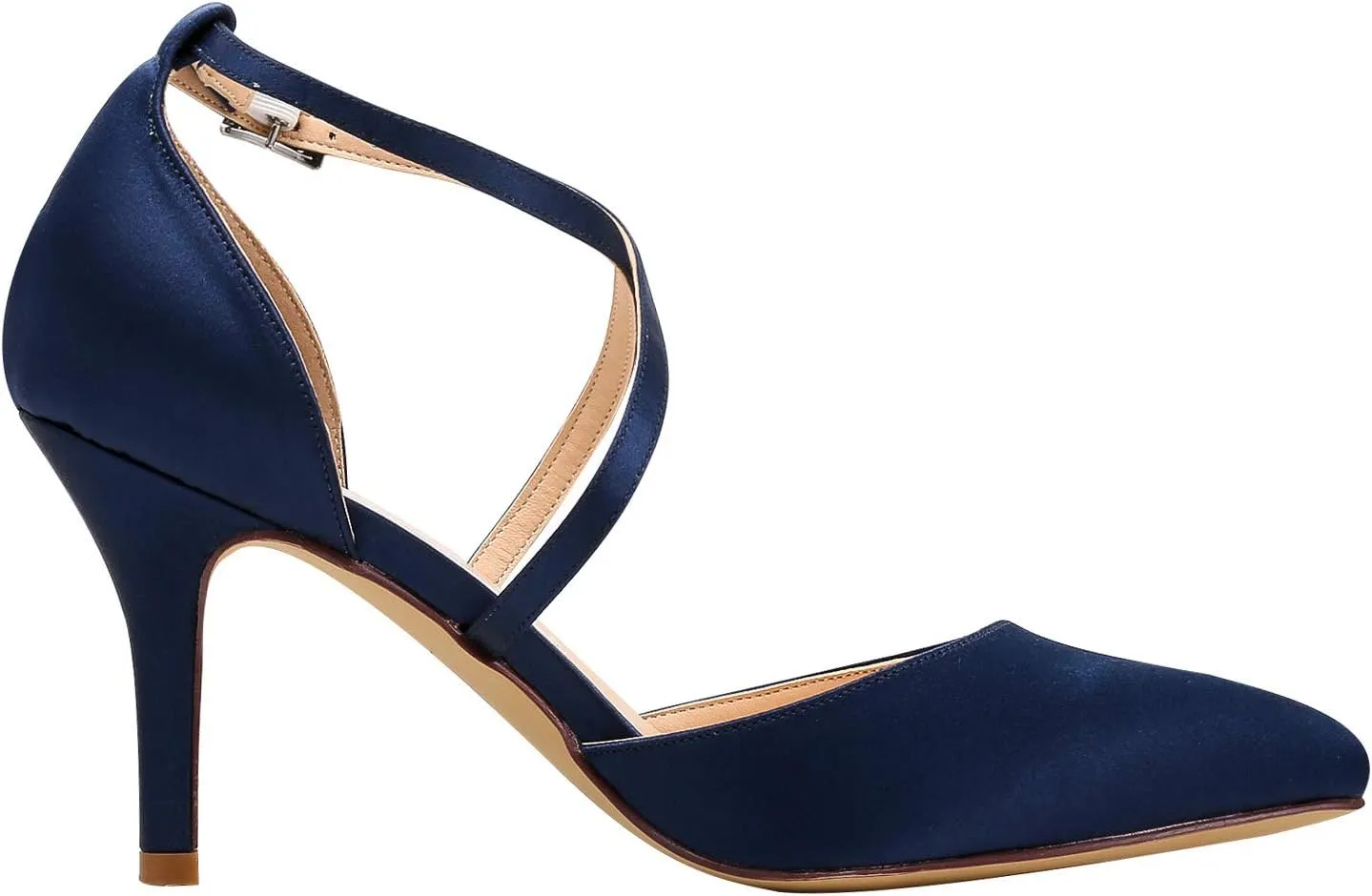 ELEGANTPARK Heels for Women Closed Toe Strappy Pointed High Heel Pumps Satin Pointy Wedding Evening Dress Shoes