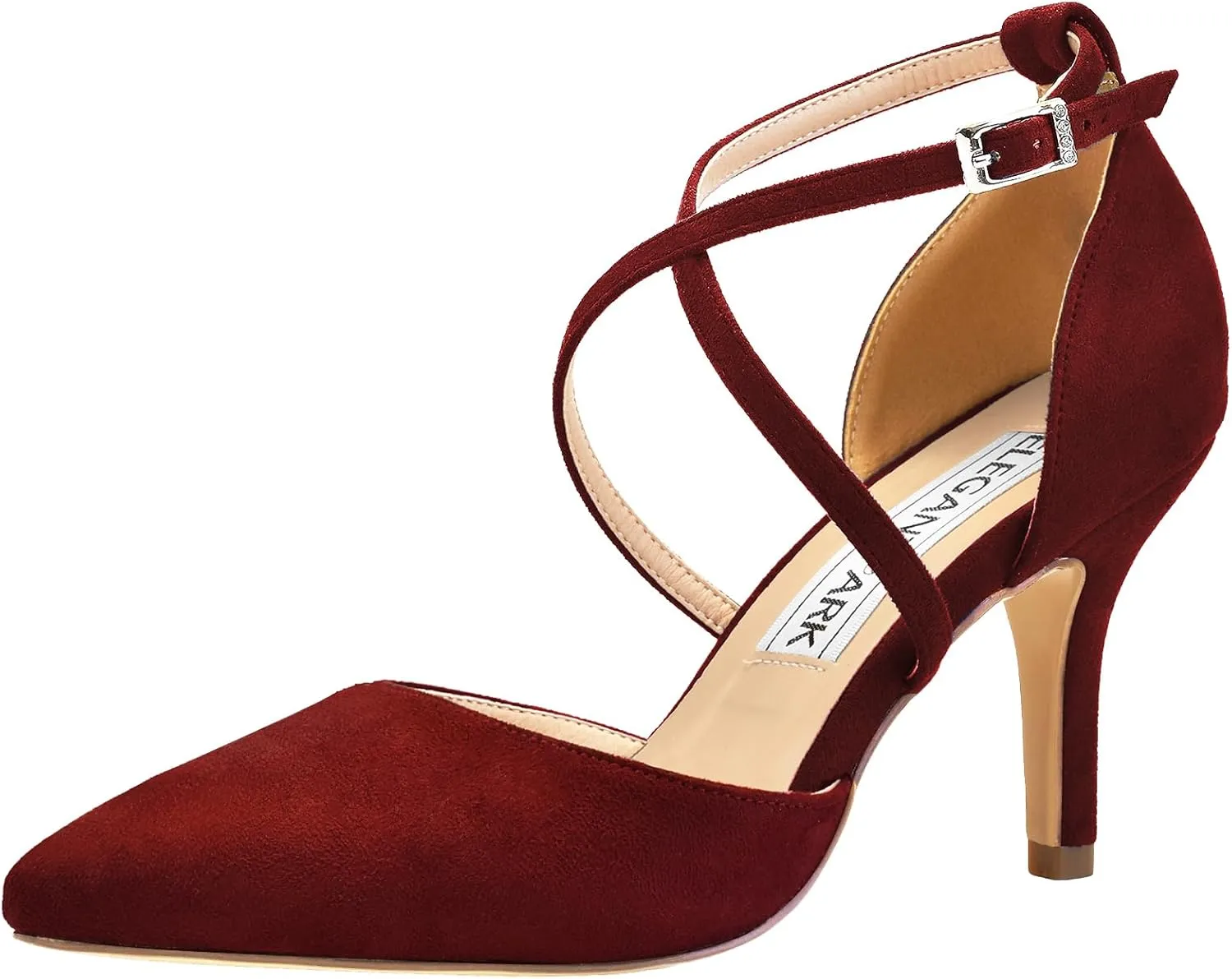 ELEGANTPARK Heels for Women Closed Toe Strappy Pointed High Heel Pumps Satin Pointy Wedding Evening Dress Shoes