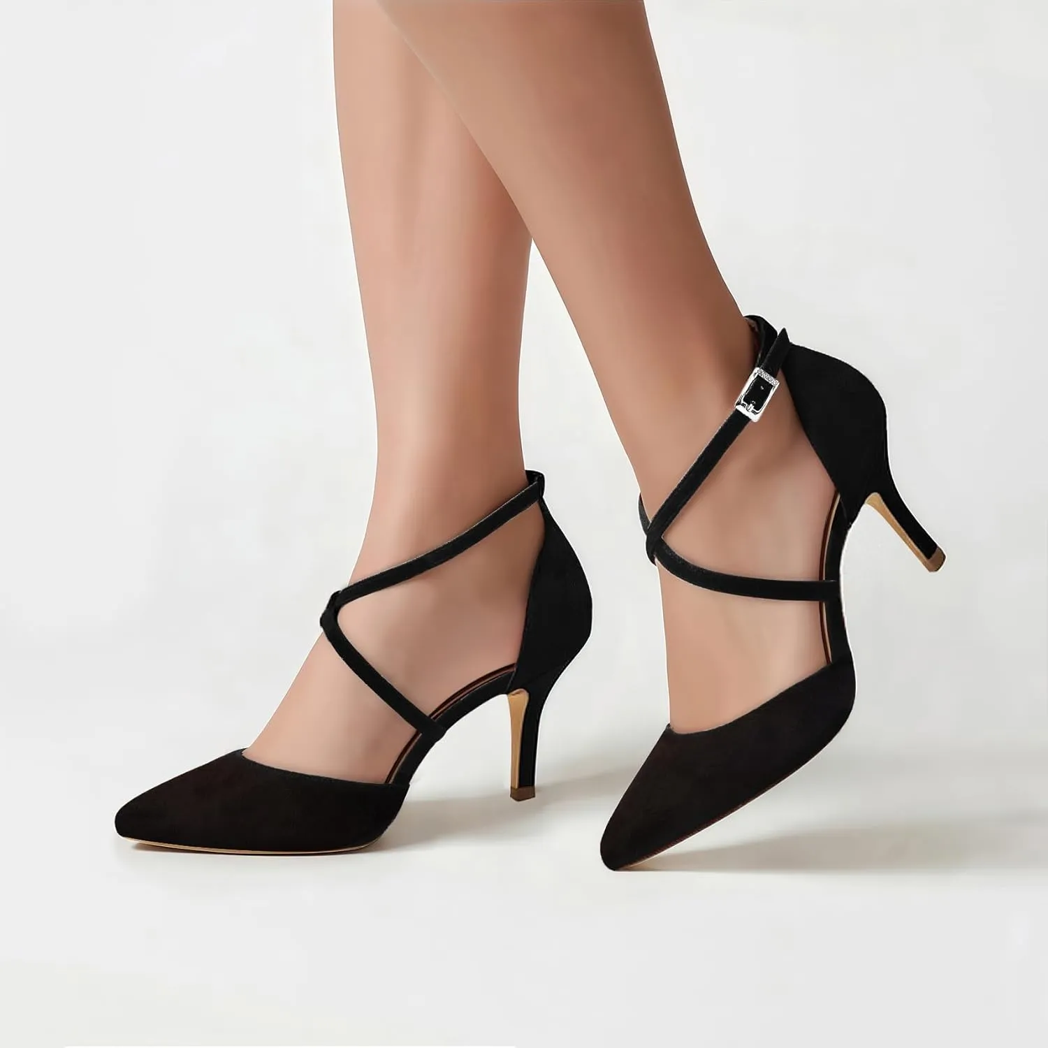 ELEGANTPARK Heels for Women Closed Toe Strappy Pointed High Heel Pumps Satin Pointy Wedding Evening Dress Shoes