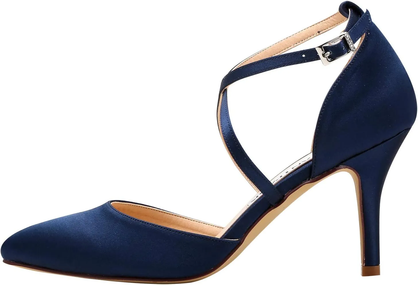 ELEGANTPARK Heels for Women Closed Toe Strappy Pointed High Heel Pumps Satin Pointy Wedding Evening Dress Shoes