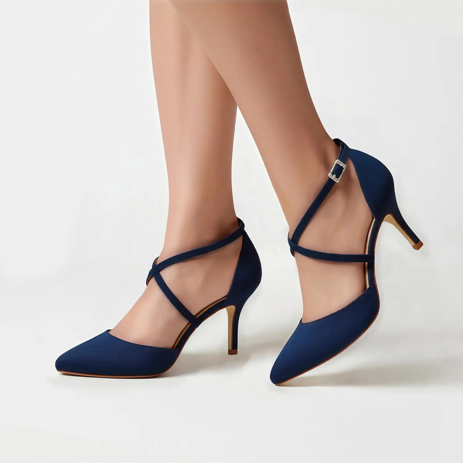 ELEGANTPARK Heels for Women Closed Toe Strappy Pointed High Heel Pumps Satin Pointy Wedding Evening Dress Shoes