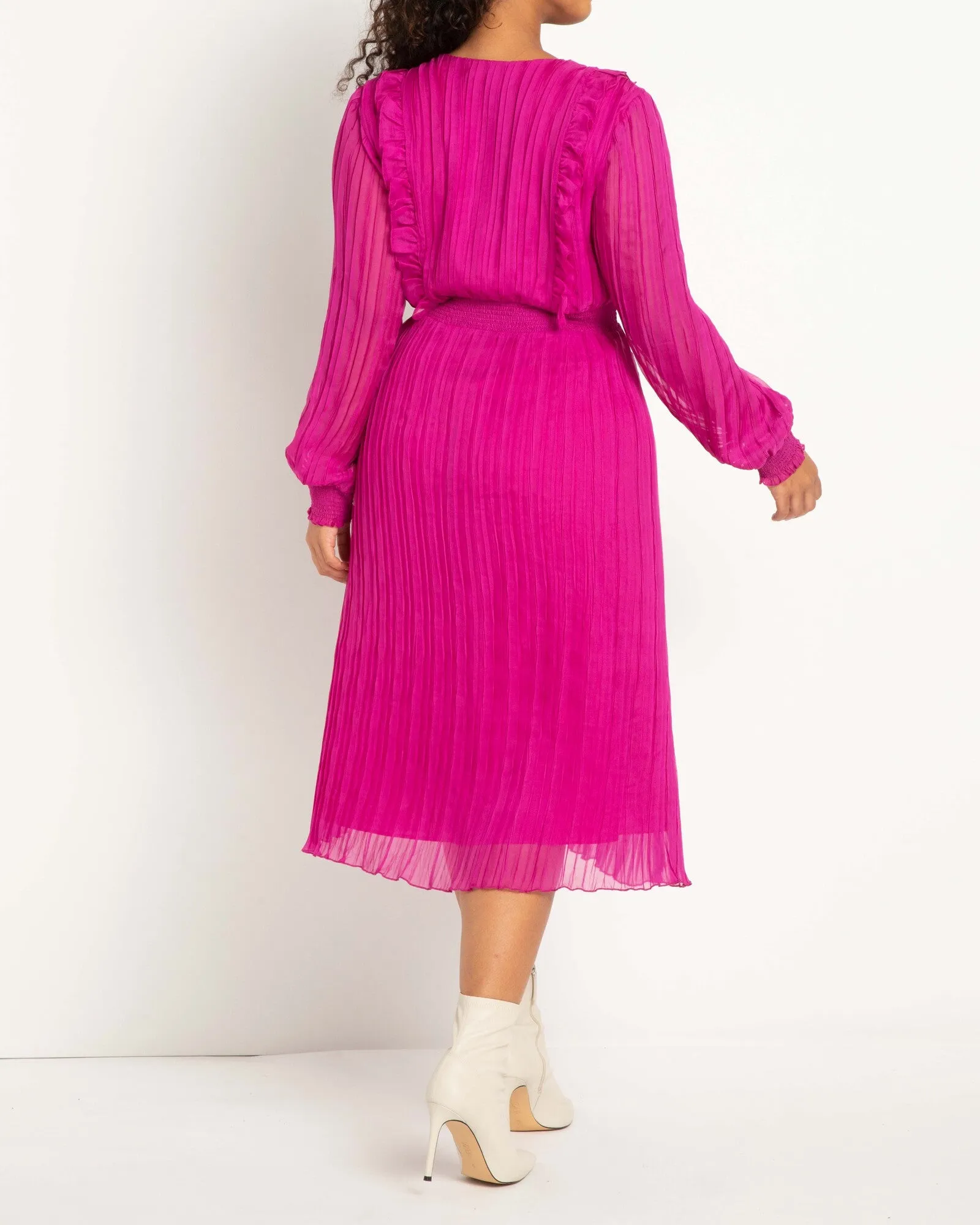Ella Pleated Power Midi Dress | Magenta