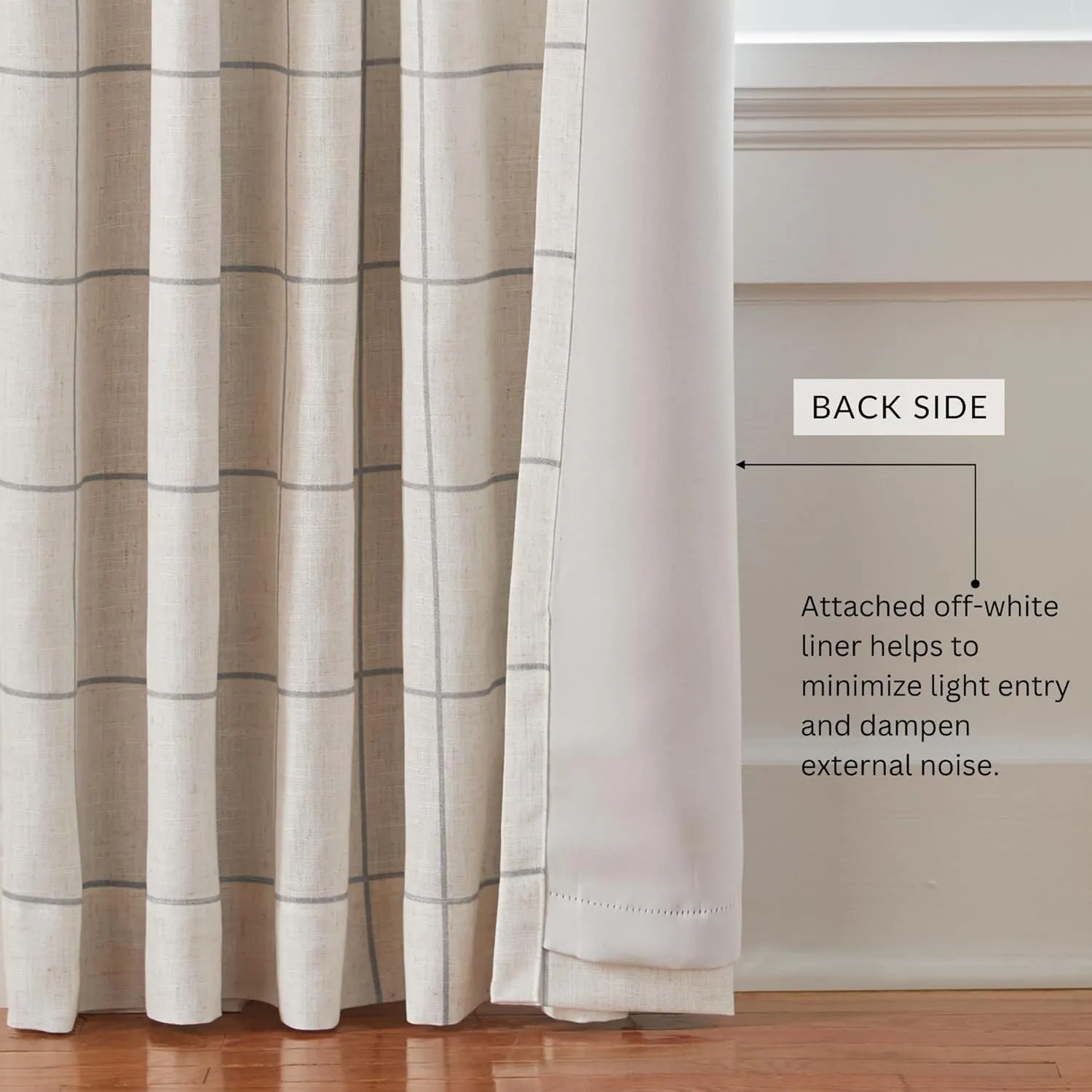 Elrene Home Fashions Brighton Windowpane Plaid Blackout Window Curtain, Living Room and Bedroom Drape with Rod Pocket Tabs, 52" x 84", Grey, 1 Panel