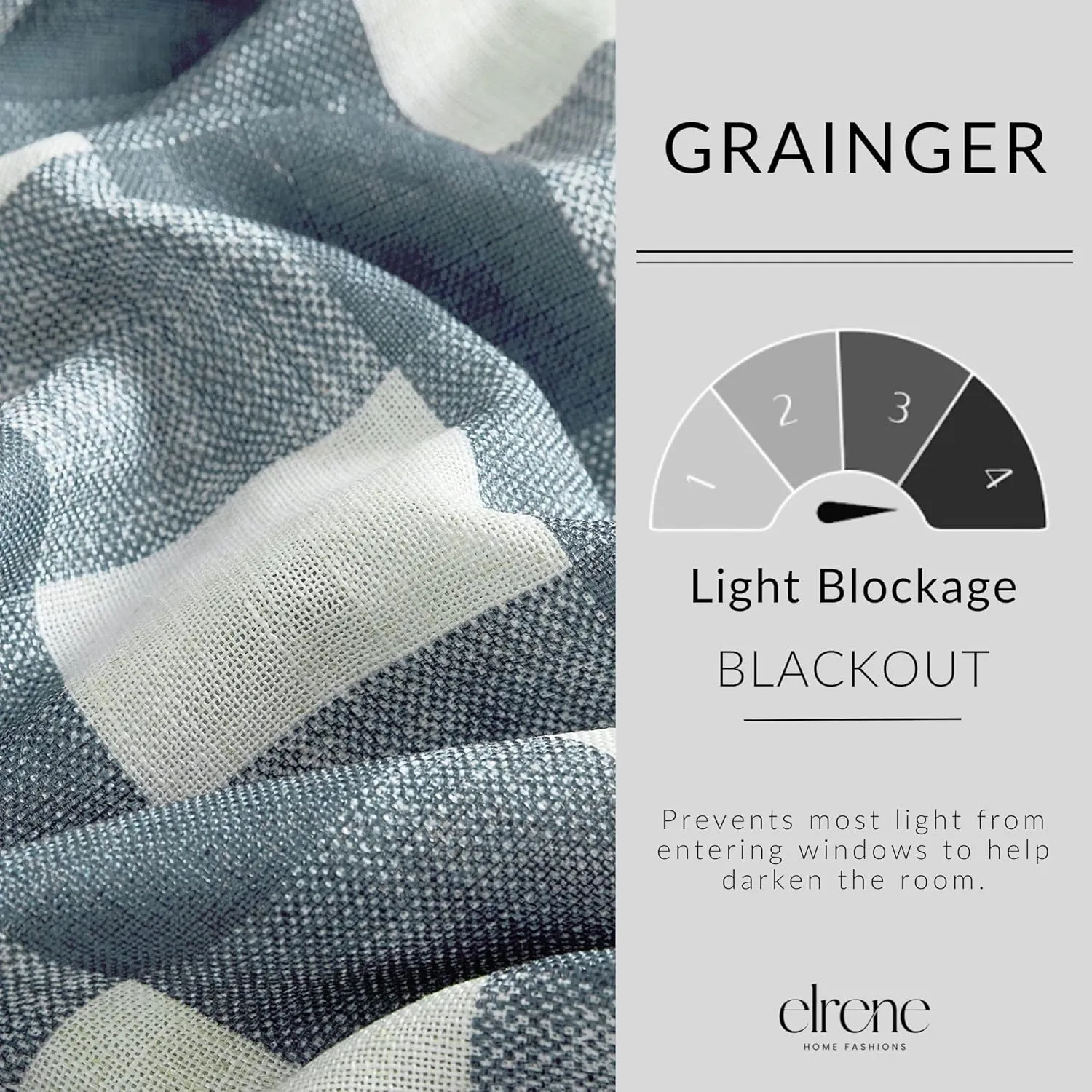 Elrene Home Fashions Farmhouse Living Grainger Buffalo-Check Blackout Window Curtain, Living Room and Bedroom Drape with Rod Pocket Tabs, 52" x 95", Chambray, 1 Panel
