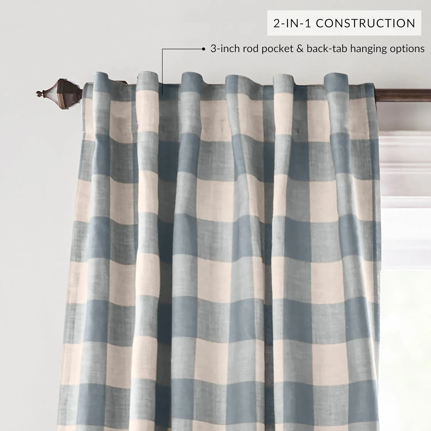 Elrene Home Fashions Farmhouse Living Grainger Buffalo-Check Blackout Window Curtain, Living Room and Bedroom Drape with Rod Pocket Tabs, 52" x 95", Chambray, 1 Panel
