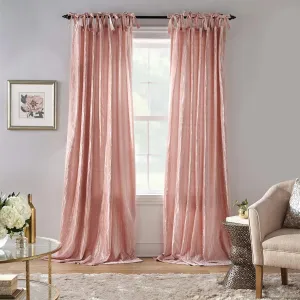 Elrene Home Fashions Korena Tie-Top Crushed Velvet Window Curtain Panel, Rustic-Chic Curtain Panel for Living Room or Bedroom, 52 Inches by 84 Inches, Blush, 1 Panel