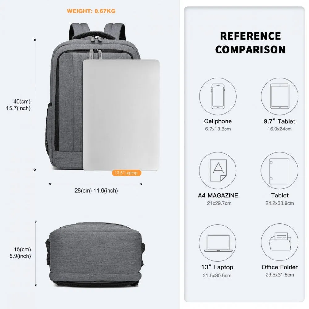 EM2111S - Kono Multi-Compartment Backpack with USB Port - Black