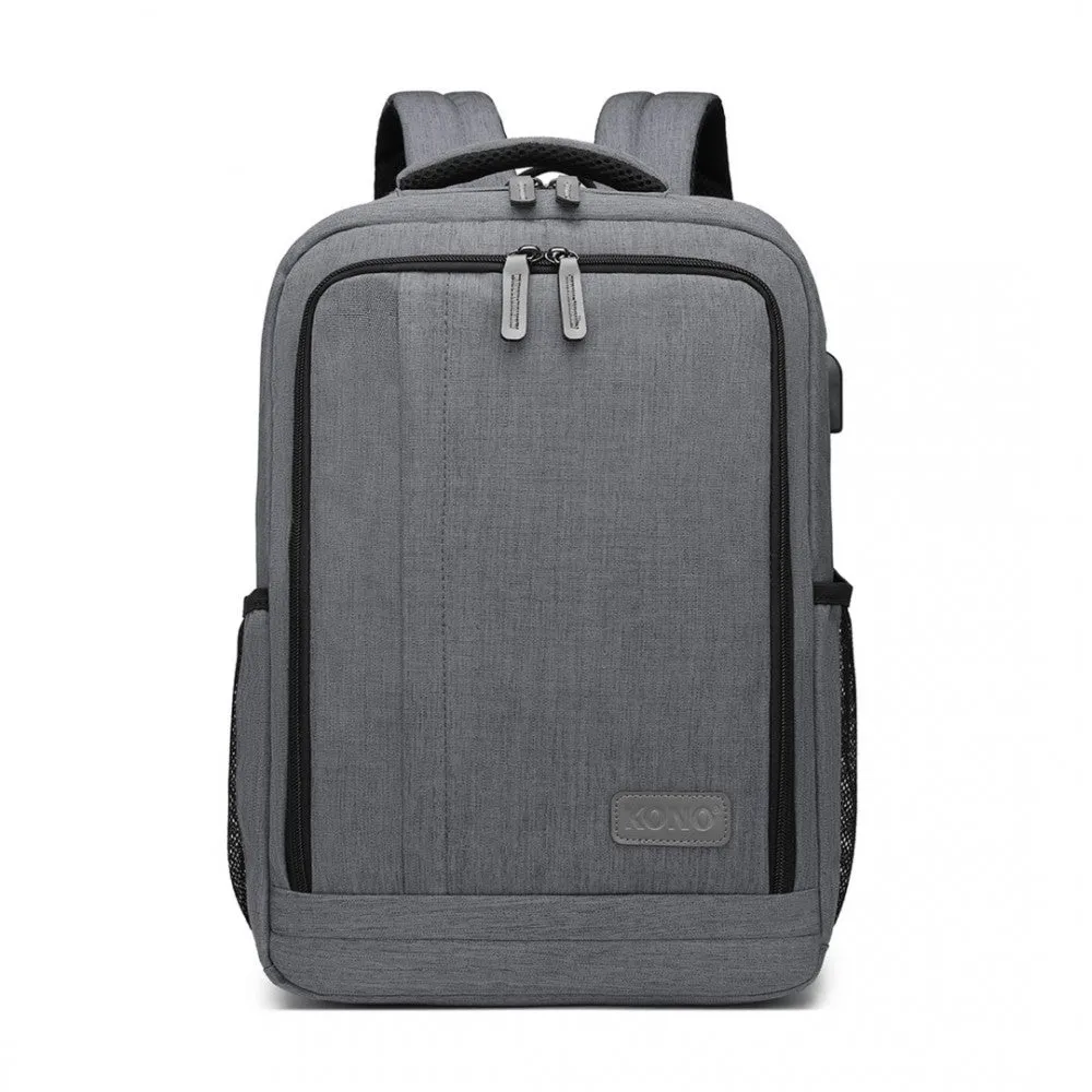 EM2111S - Kono Multi-Compartment Backpack with USB Port - Black