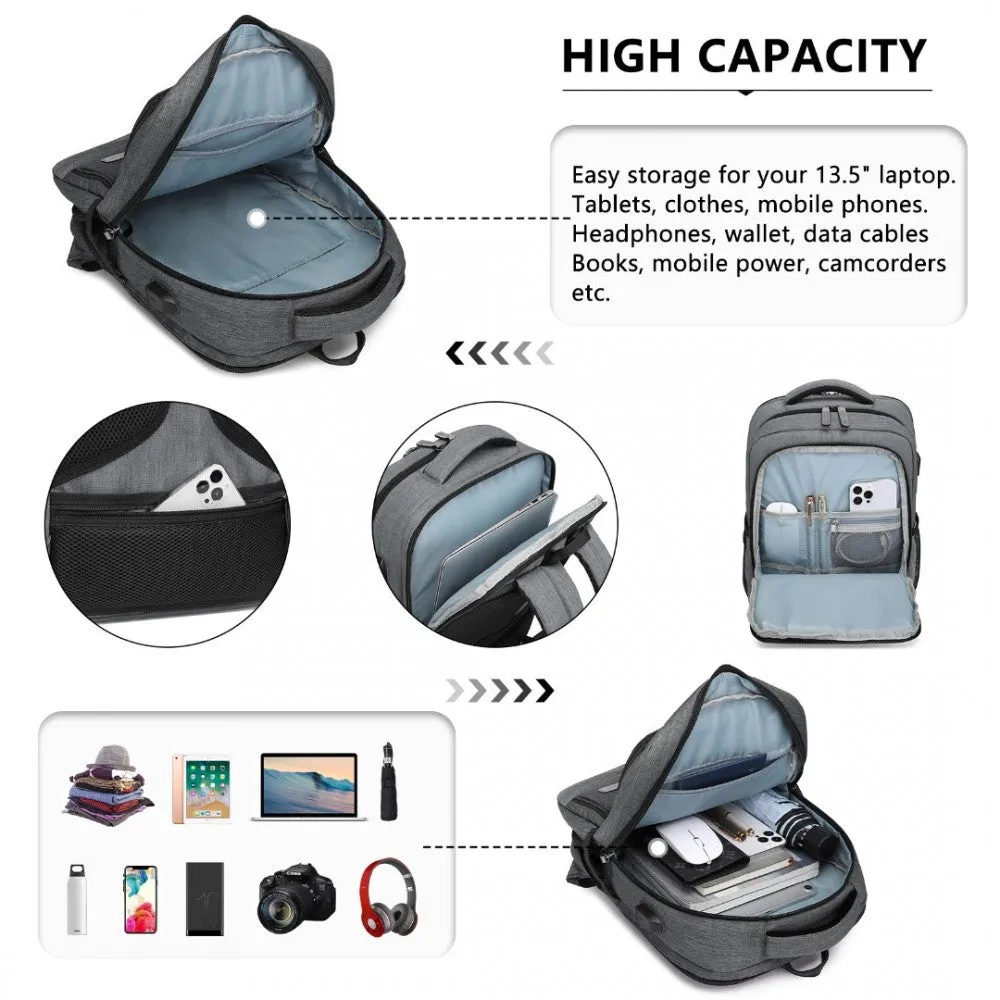 EM2111S - Kono Multi-Compartment Backpack with USB Port - Black