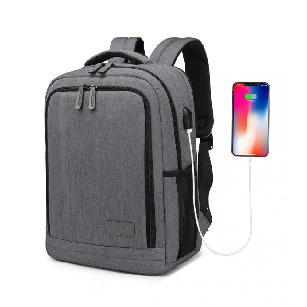 EM2111S - Kono Multi-Compartment Backpack with USB Port - Black