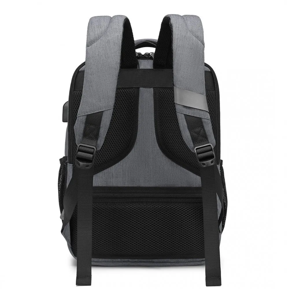 EM2111S - Kono Multi-Compartment Backpack with USB Port - Black