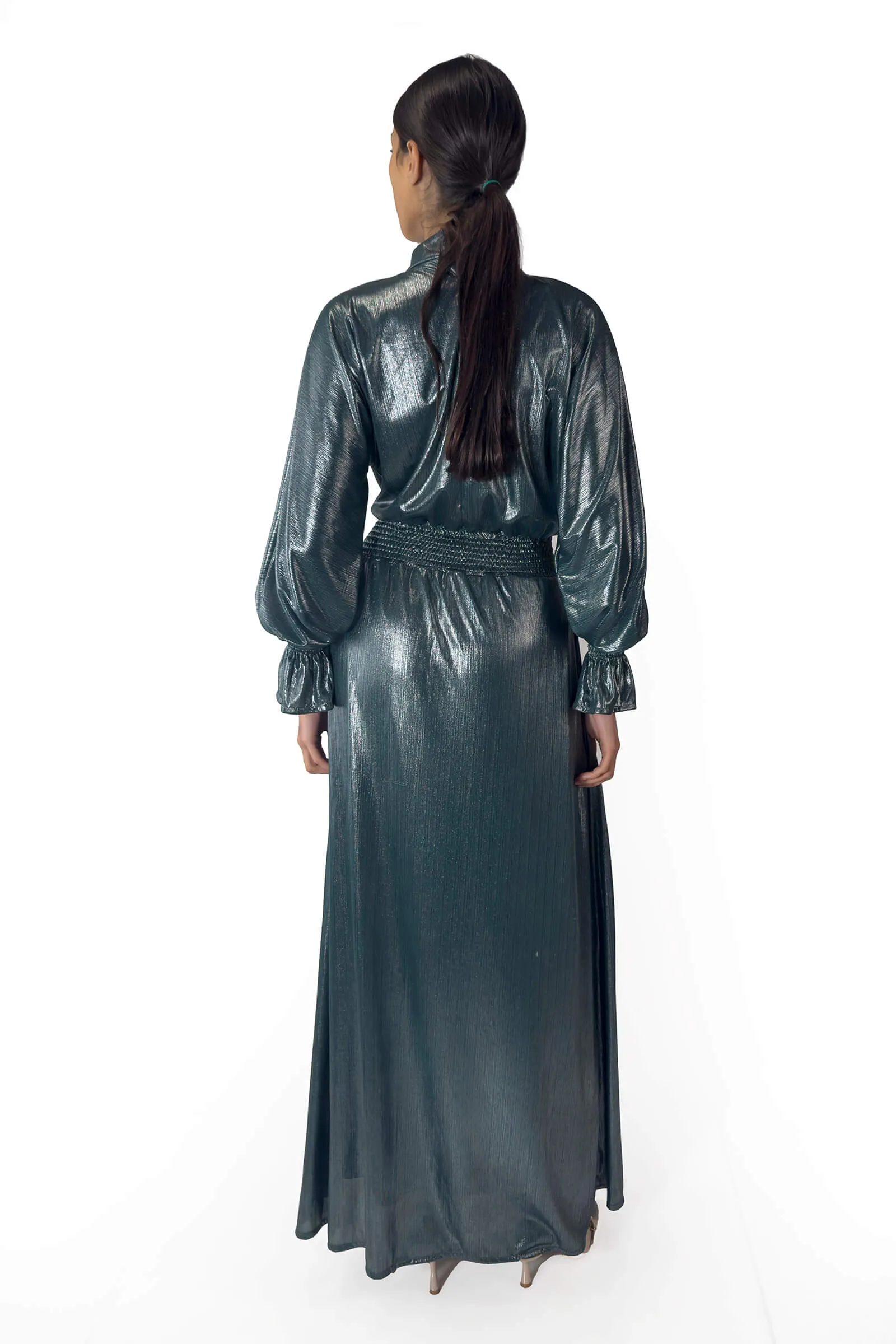 Emerald Elegance Metallic Maxi Dress