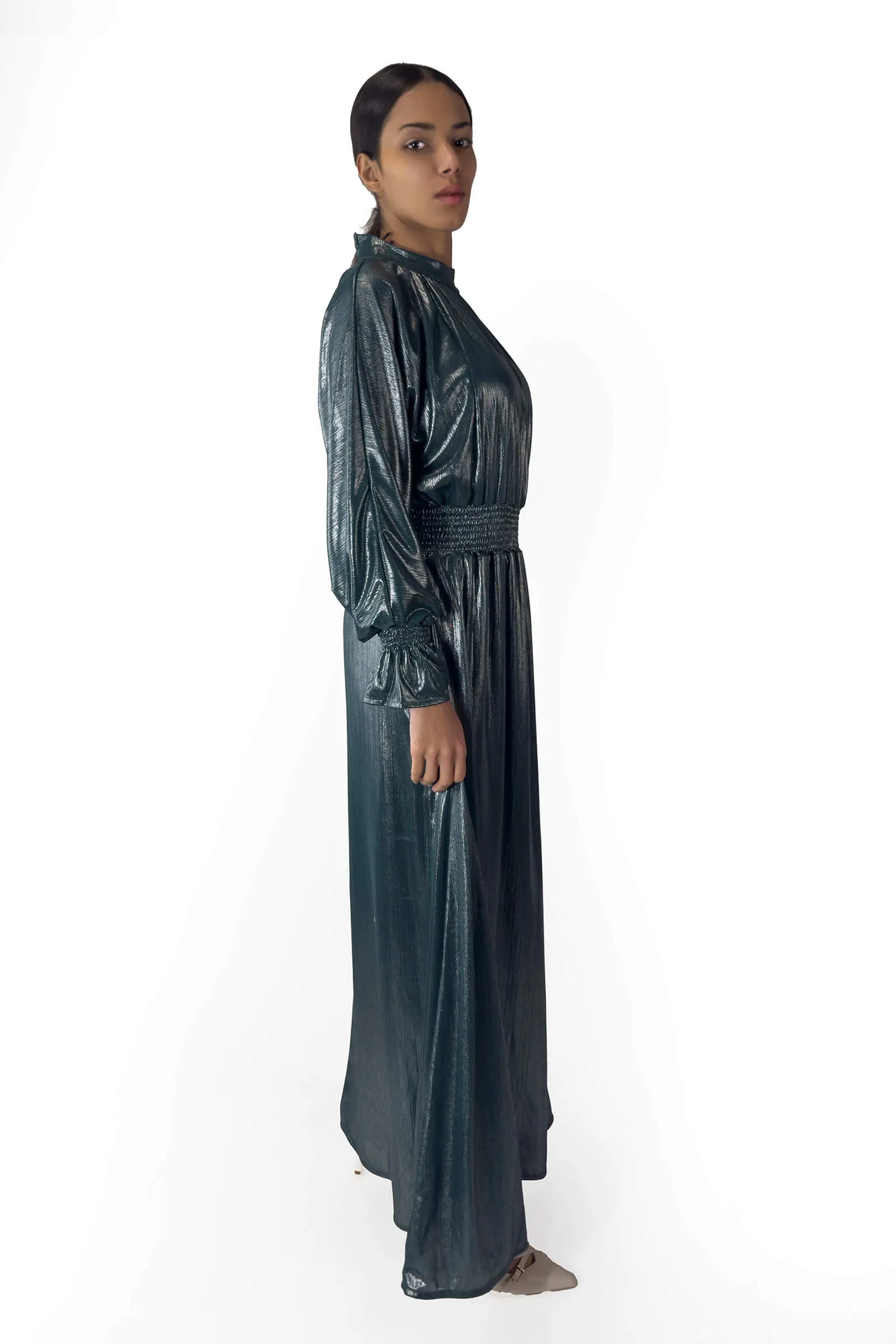 Emerald Elegance Metallic Maxi Dress