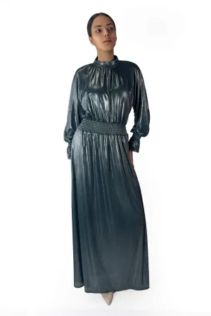 Emerald Elegance Metallic Maxi Dress