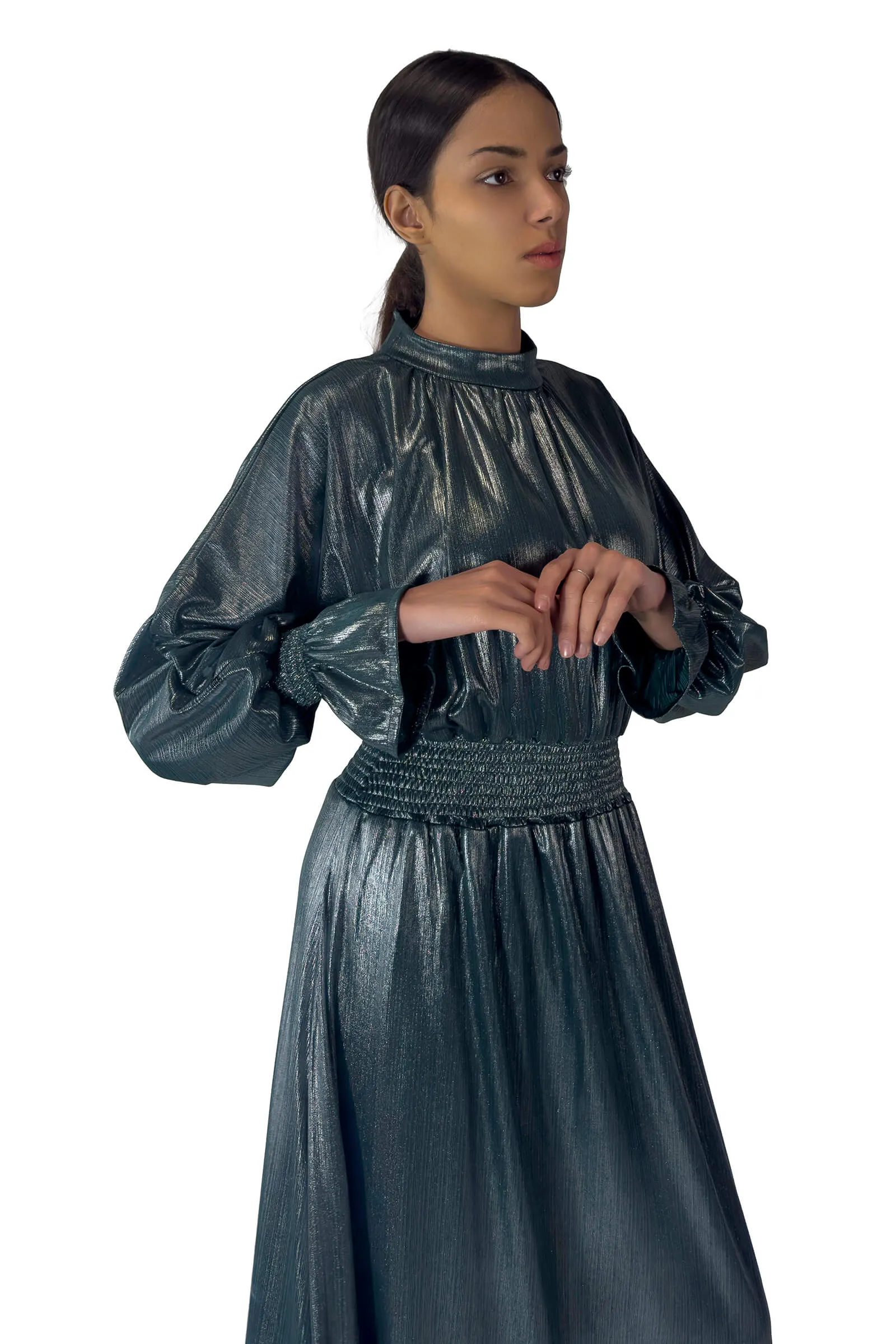 Emerald Elegance Metallic Maxi Dress