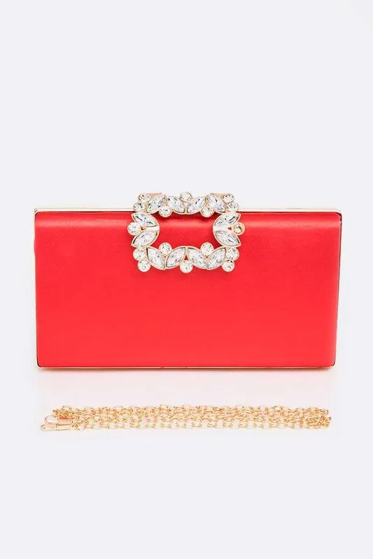 Empress Metallic Clutch with Crystal Buckle