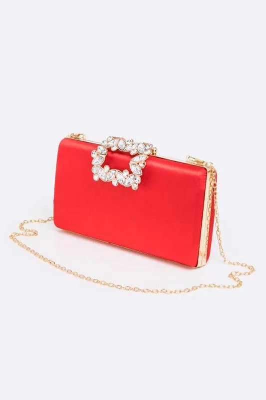 Empress Metallic Clutch with Crystal Buckle