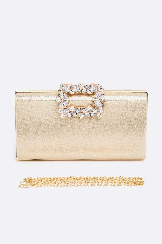 Empress Metallic Clutch with Crystal Buckle