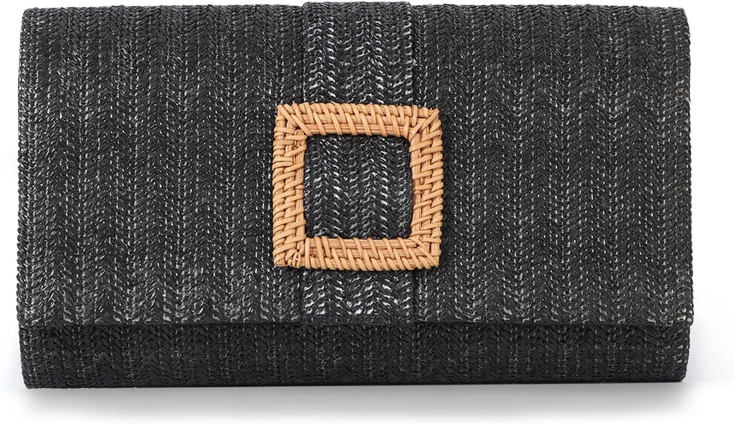 Emprier Straw Clutch Purses for Women Summer Beach Bag Raffia Crossbody Purse Woven Envelope Handbag