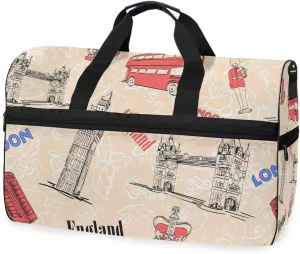 England London Attraction Travel Duffel Bag Luggage Sports Gym Bag With Shoes Compartment Large Capacity Lightweight Duffle Bag For Men Women