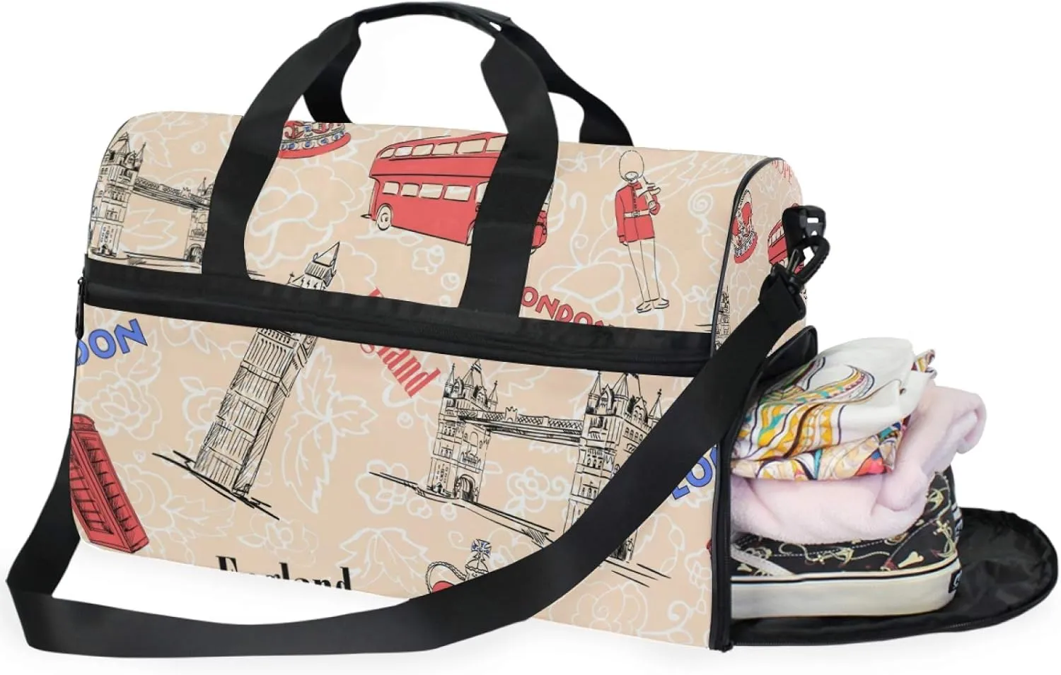England London Attraction Travel Duffel Bag Luggage Sports Gym Bag With Shoes Compartment Large Capacity Lightweight Duffle Bag For Men Women