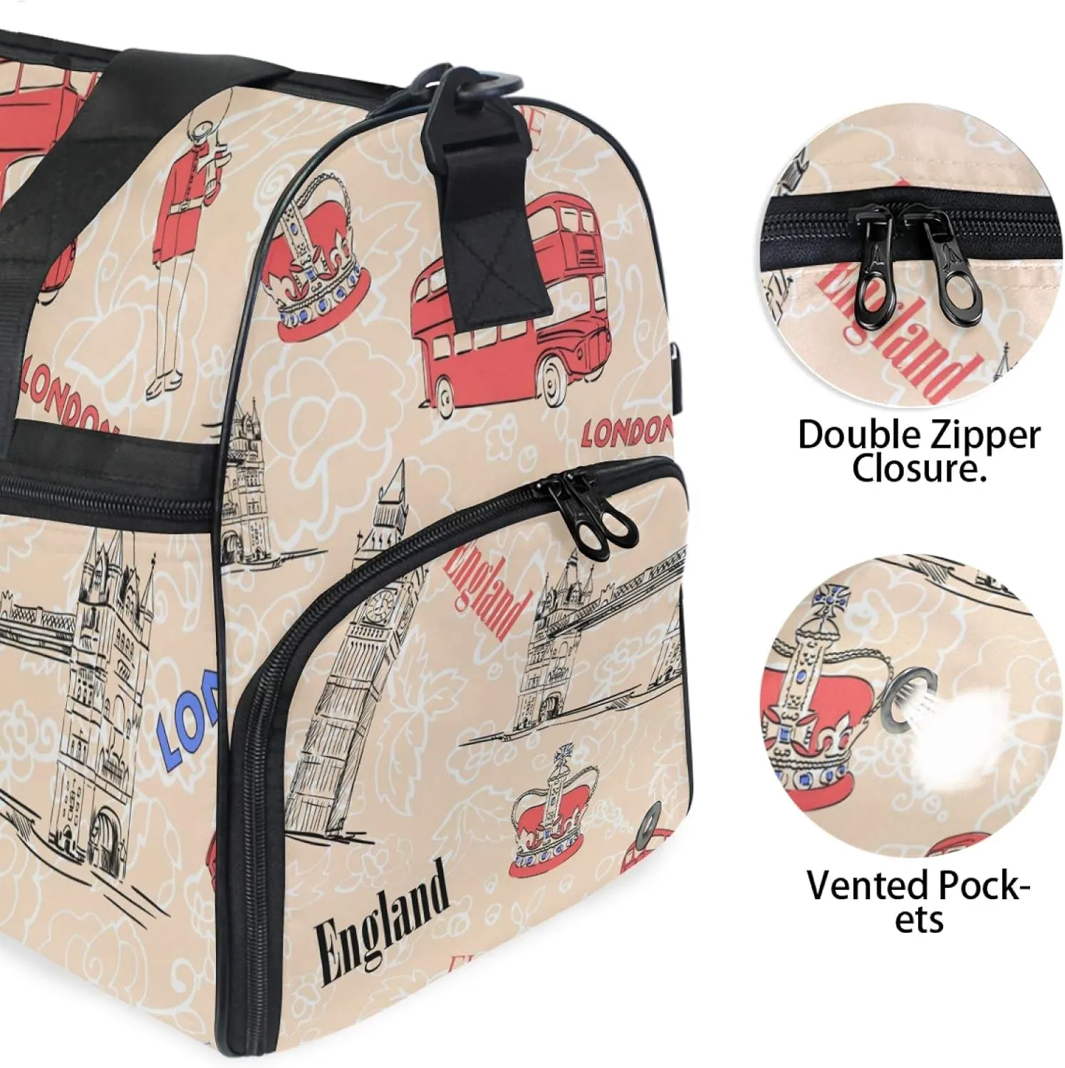 England London Attraction Travel Duffel Bag Luggage Sports Gym Bag With Shoes Compartment Large Capacity Lightweight Duffle Bag For Men Women
