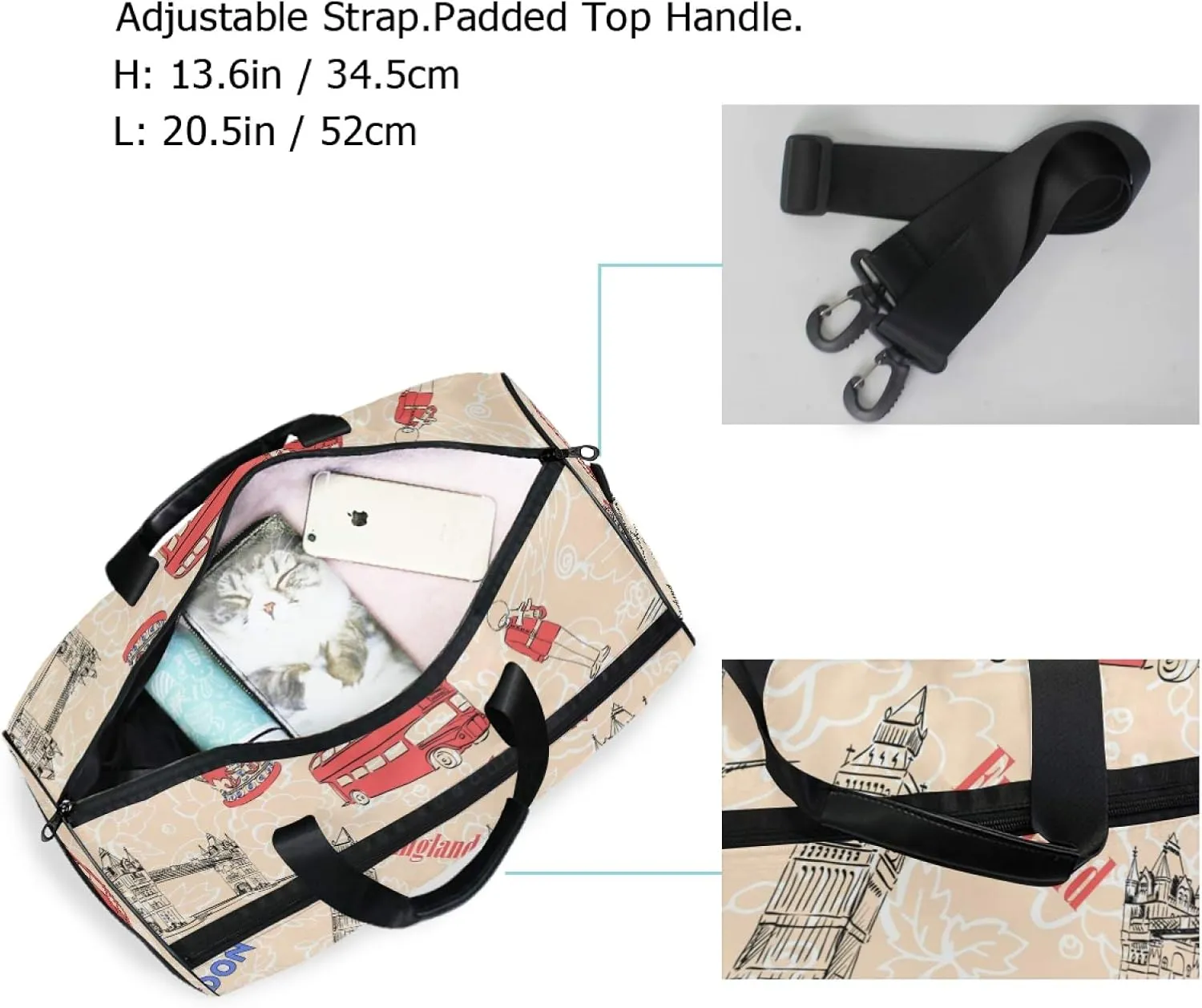 England London Attraction Travel Duffel Bag Luggage Sports Gym Bag With Shoes Compartment Large Capacity Lightweight Duffle Bag For Men Women