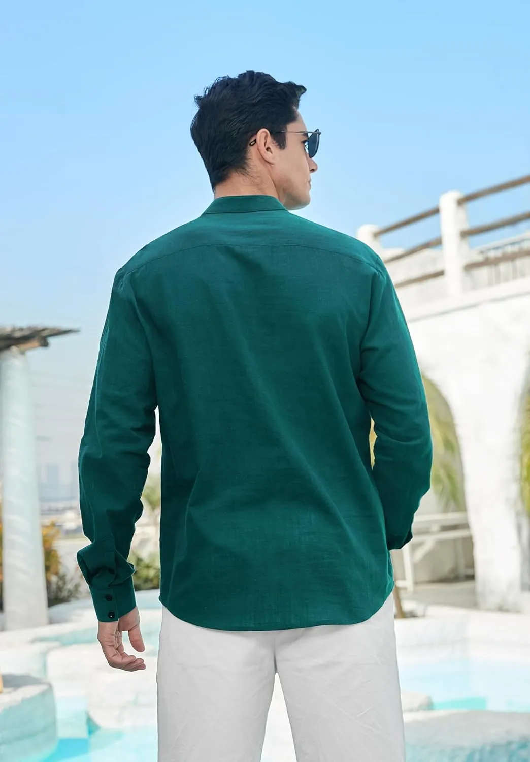 Enlision Mens Cotton Linen Henley Shirts Long Sleeve Casual Shirt Summer Beach Hippie T-Shirt Band Collar Shirt & Pocket