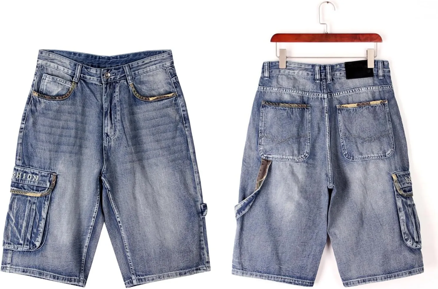 EnllerviiD Loose Fit Jean Shorts for Men Casual Work Shorts Baggy Denim Shorts Skateboard Dance Shorts