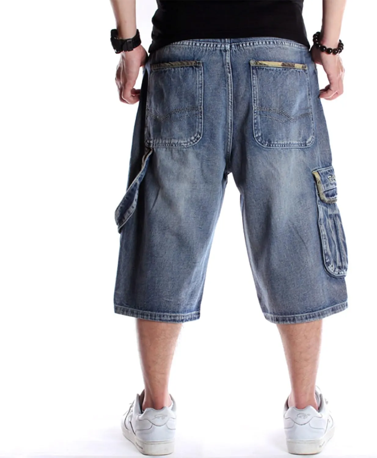 EnllerviiD Loose Fit Jean Shorts for Men Casual Work Shorts Baggy Denim Shorts Skateboard Dance Shorts